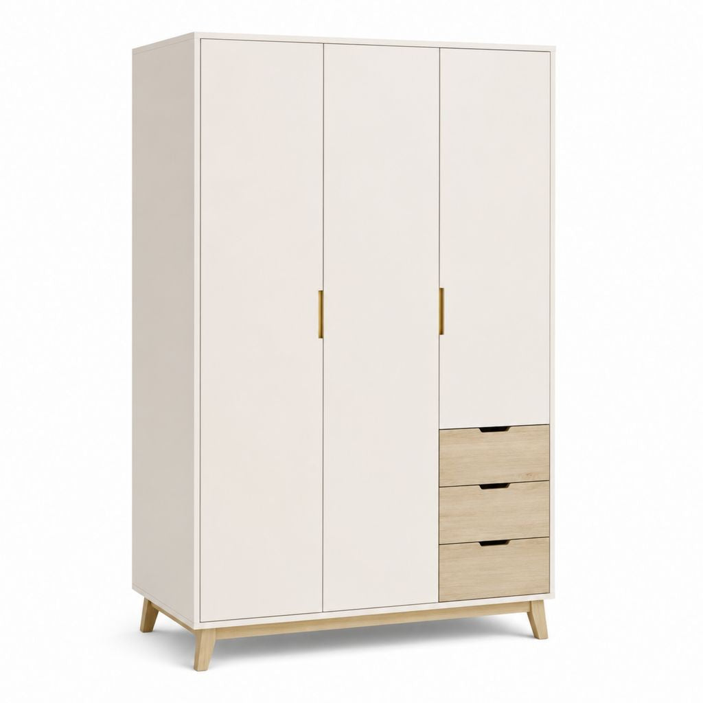 Kleiderschrank 3-türig Weiß und Eicheoptik Spanplatte Rechteckig 120 x 55 x 200 cm