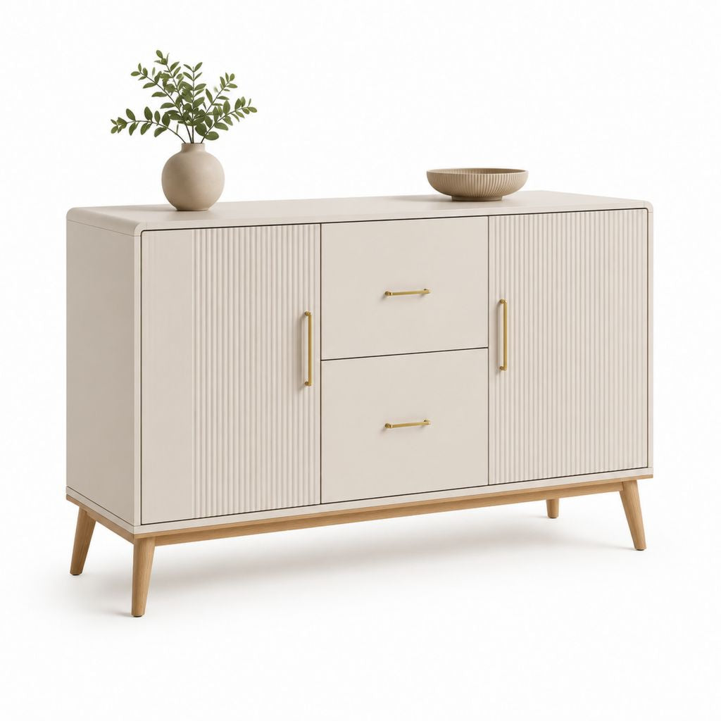 Sideboard Cremeweiß MDF mit Rillenfront rechteckig 120 x 40 x 75 cm