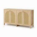 Sideboard mit 4 Türen Natur Eichenfurnier Rattan rechteckig 160 x 40 x 80 cm