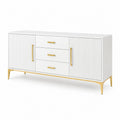 Sideboard Weiß MDF rechteckig mit 2 Türen 3 Schubladen und goldfarbenem Stahlgestell 160 x 40 x 80 cm