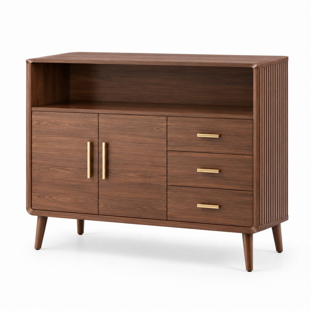 Sideboard Nussbaumoptik mit 2 Türen 3 Schubladen und offenem Fach 120 x 40 x 110 cm