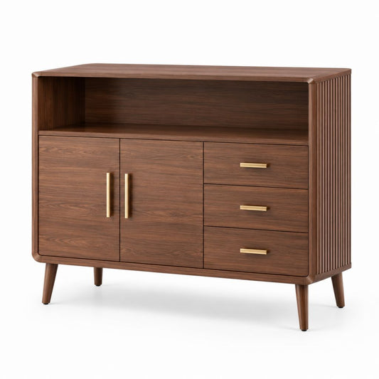 Sideboard Nussbaumoptik mit 2 Türen 3 Schubladen und offenem Fach 120 x 40 x 110 cm