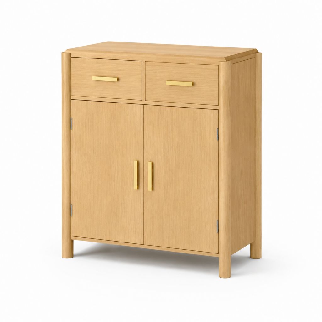 Sideboard mit 2 Türen und 2 Schubladen aus Eiche massiv naturfarben rechteckig 80 x 40 x 110 cm