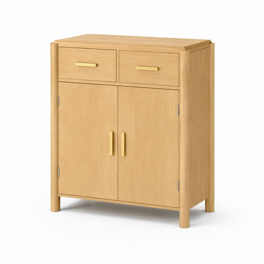 Sideboard mit 2 Türen und 2 Schubladen aus Eiche massiv naturfarben rechteckig 80 x 40 x 110 cm