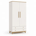 Kleiderschrank 2-türig Weiß mit Naturholzdetails aus melaminbeschichteter Spanplatte rechteckig 80 x 52 x 190 cm