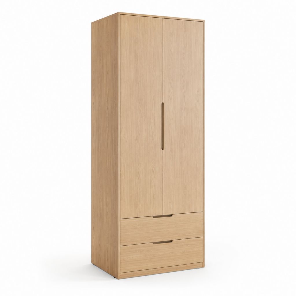 Kleiderschrank 2-türig mit 2 Schubladen Eiche hell Spanplatte rechteckig 80 x 50 x 200 cm