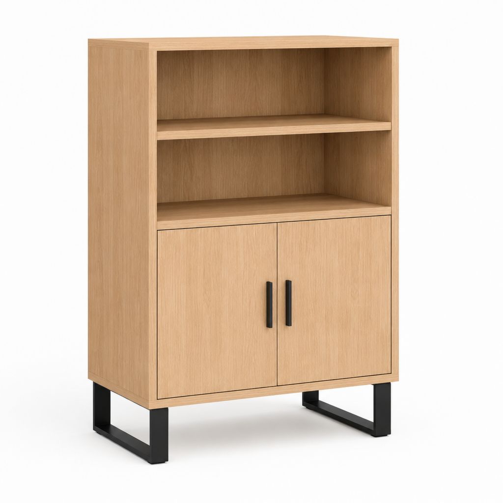 Highboard Eichenholzdekor aus Spanplatte mit 2 Türen und 2 offenen Fächern 80 x 40 x 120 cm