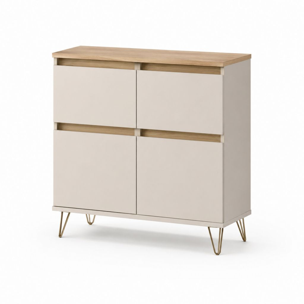 Sideboard mit 4 Türen Beige Eicheoptik Spanplatte 90 x 40 x 100 cm