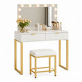 Schminktisch Set Weiß Gold aus MDF Stahl mit LED Spiegel und Hocker 80 x 40 x 140 cm