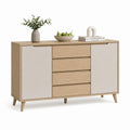 Sideboard Eiche hell Weiß aus Spanplatte und MDF rechteckig 160 x 40 x 90 cm mit 4 Schubladen und 2 Türen