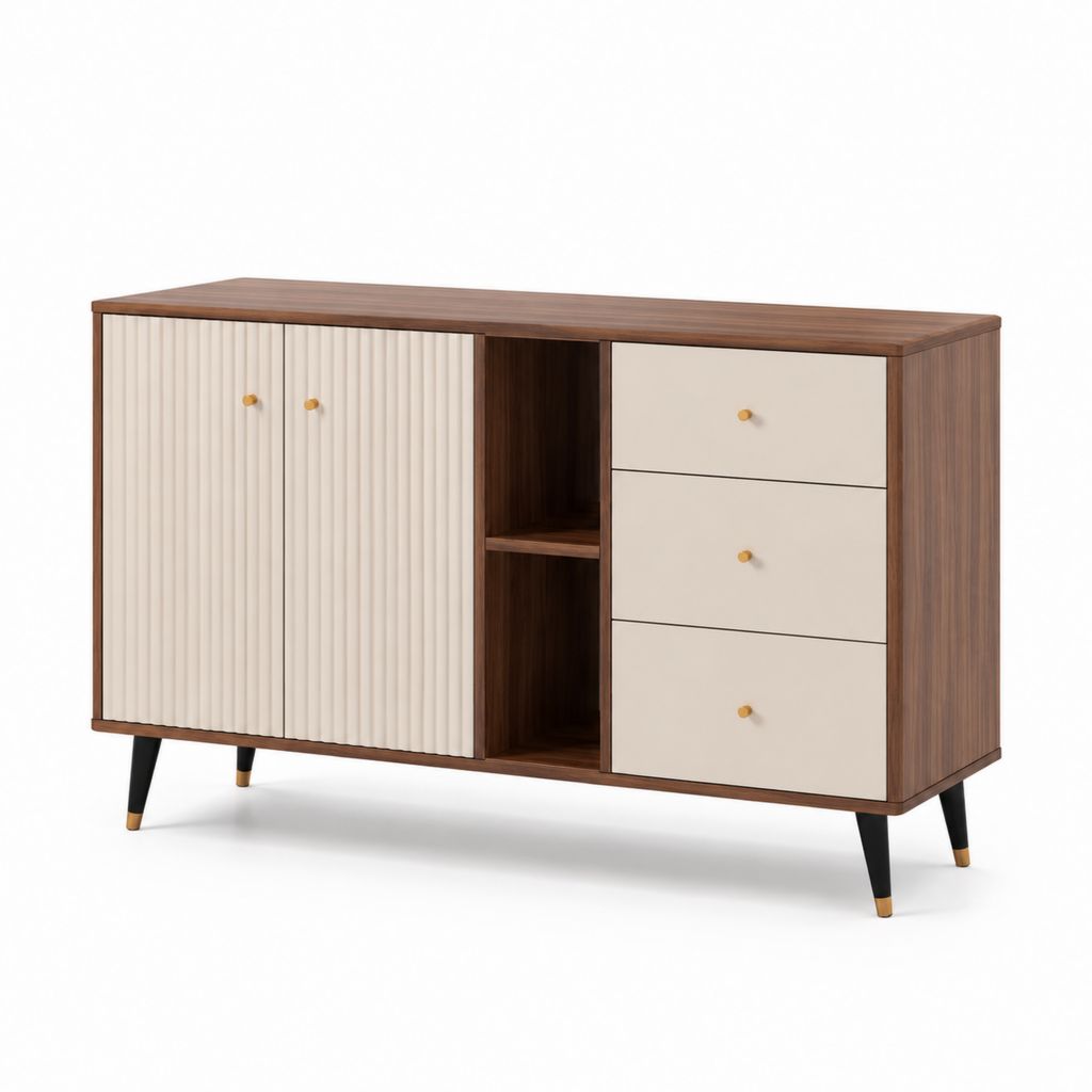 Sideboard mit 2 Türen 3 Schubladen und offenen Fächern Walnuss Beige MDF rechteckig 160 x 40 x 85 cm