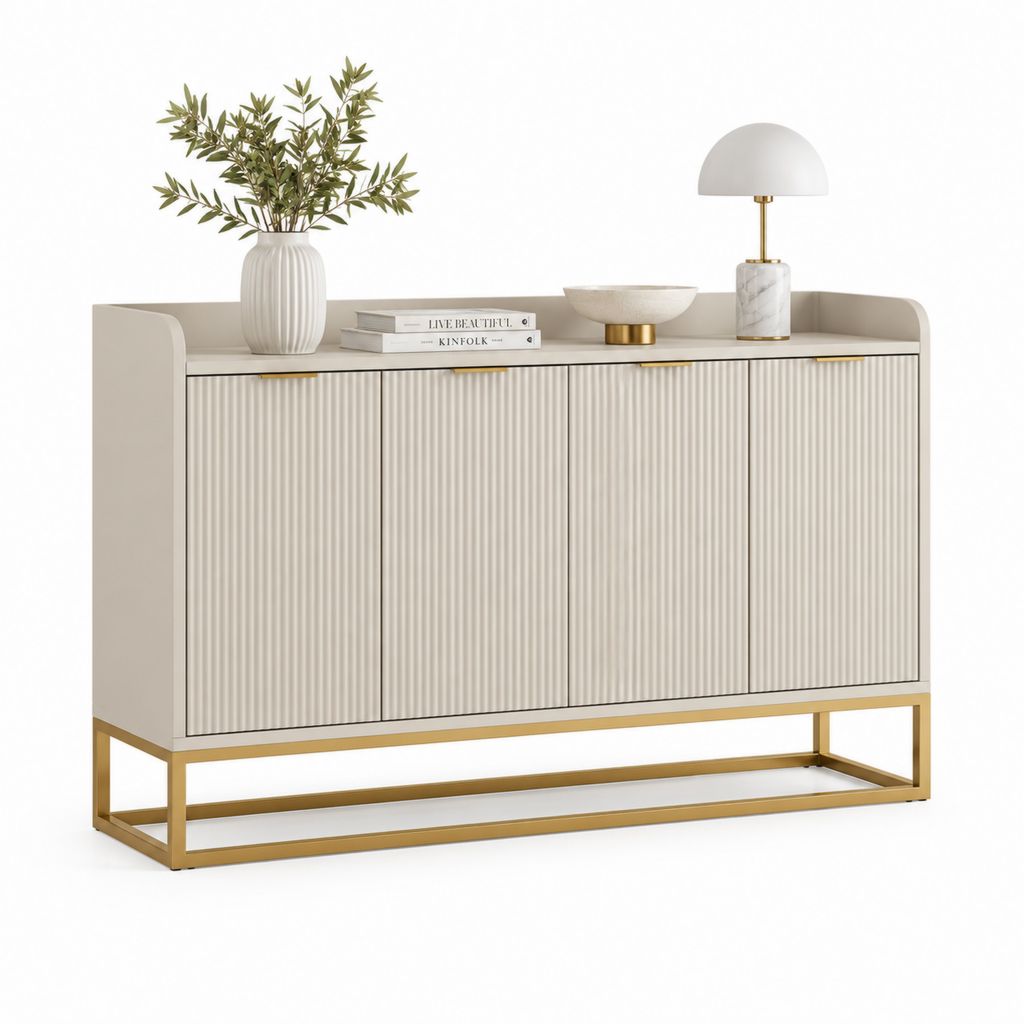 Sideboard Cremeweiß MDF Stahl rechteckig 160 x 40 x 90 cm