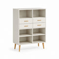 Sideboard mit 4 Schubladen 6 offenen Fächern Weiß Massivholzfüße rechteckig 80 x 40 x 140 cm