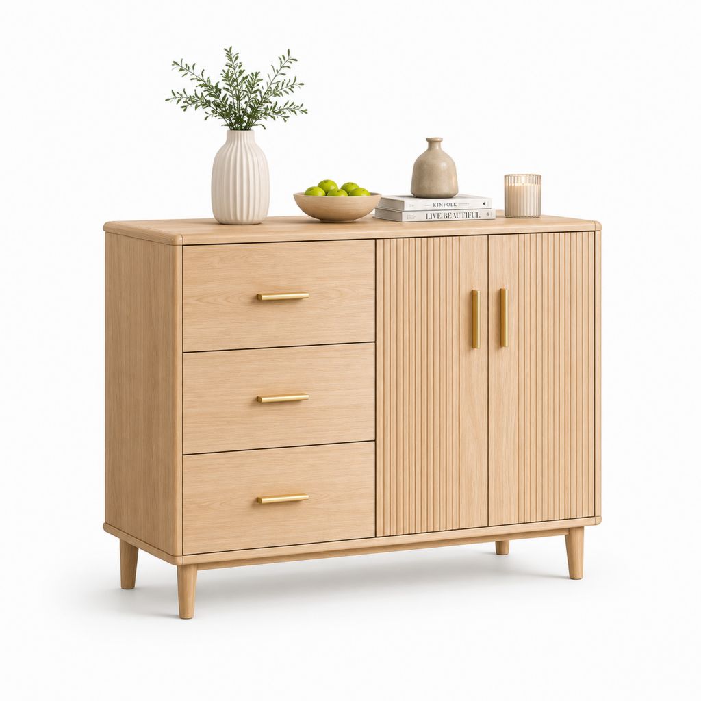 Sideboard mit 3 Schubladen 2 Türen Hellbraun MDF mit Eichenfurnier 120 x 40 x 85 cm