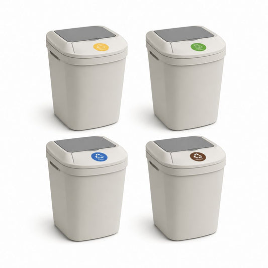 Mülltrennsystem 4er Set Beige PP-Kunststoff rechteckig mit Klappdeckeln 32 x 24 x 42 cm