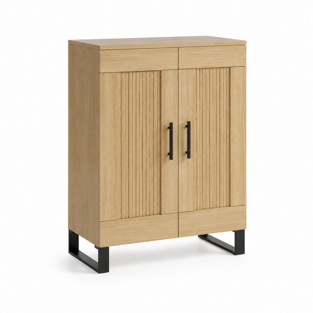Sideboard mit 2 Türen und 2 Schubladen Eiche Dekor MDF 80 x 40 x 120 cm